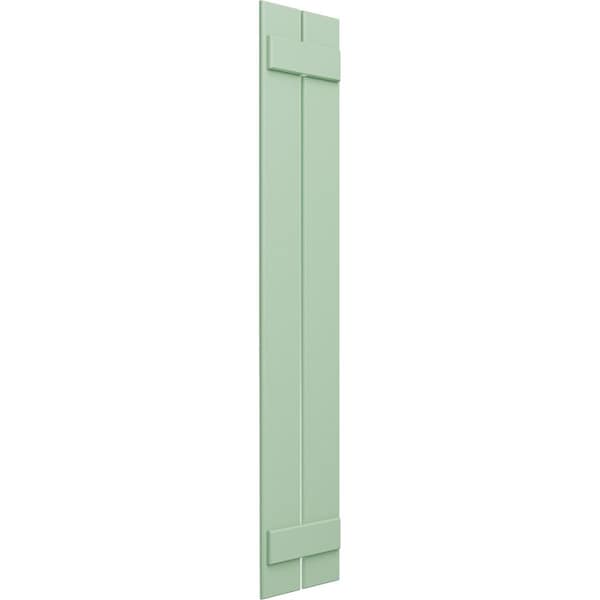 True Fit PVC, Two Board Spaced Board-n-Batten Shutters, Seaglass, 11 1/4W X 36H